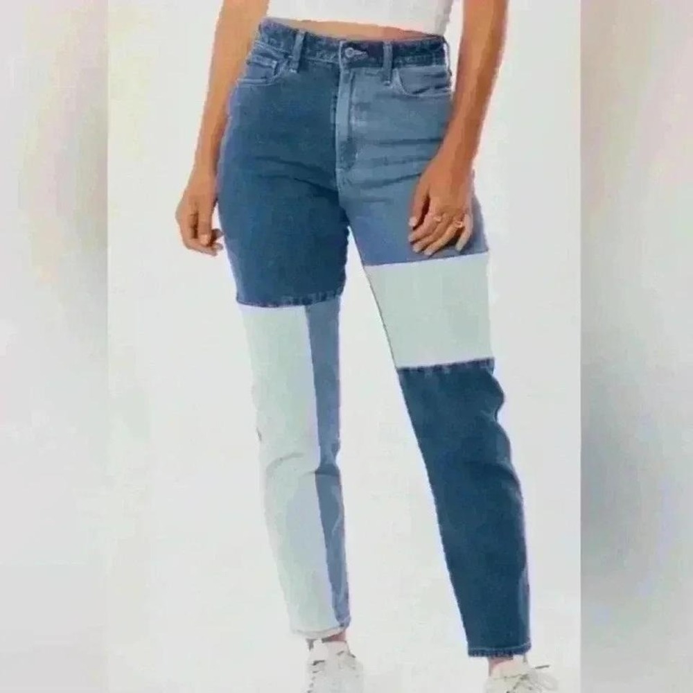 Hollister | Multi-Tone Patchwork Colorblock High Rise Mom Denim Jeans Pants, 00R